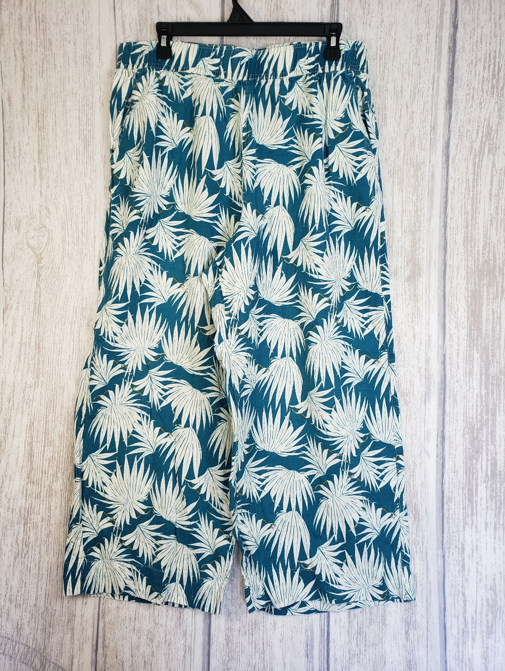 Rachel Zoe Teal Cropped Pull On Tropical Linen Pants Size XL Beach 1W